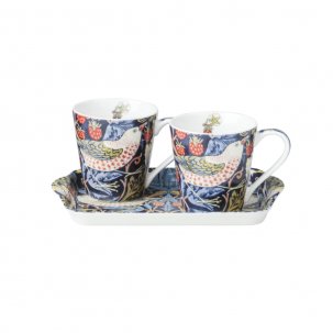 Morris & Co Strawberry Thief Set 2 Muggar 18 cl & Bricka, Blå