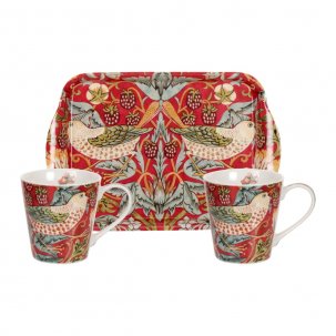 Morris & Co Strawberry Thief Set 2 Muggar & Bricka, Röd