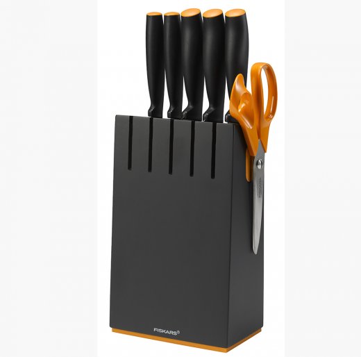 Fiskars Knivblock med fem knivar, svart