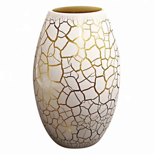 Nybro Glasbruk Croco Vas 26x16 cm vit/guld