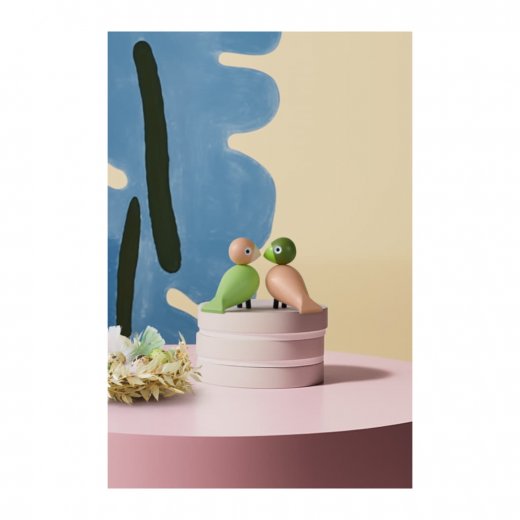 Kay Bojesen Turturduvor Par 9 cm, Ljusgrön/Rosa