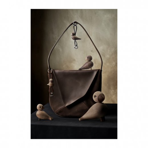 Kay Bojesen Fågel Guld Nyckelring med Naturläder Ek