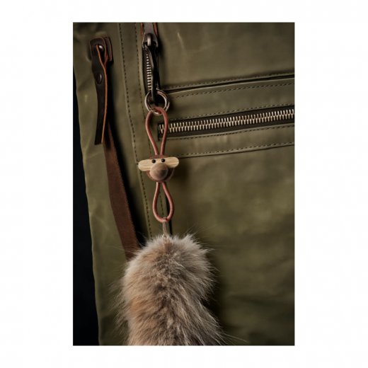 Kay Bojesen Apa Silver Nyckelring med Svart Läder Teak/Limba