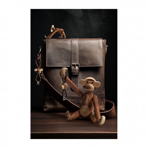 Kay Bojesen Apa Guld Nyckelring med Naturläder Teak/Limba