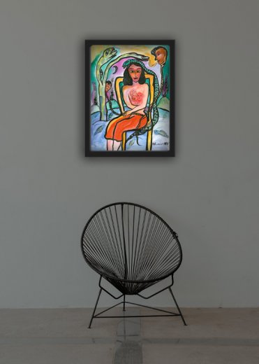Lyckliga Familjen Tavla belyst Ulrica Hydman Vallien 52,5 x 70 cm