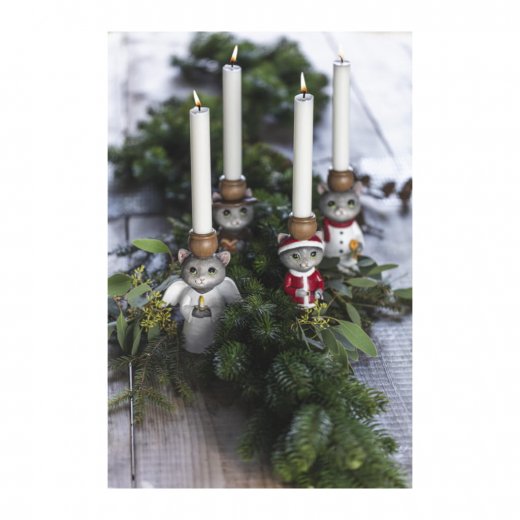 Katt Ljusstake 14,8 cm, Snögubbe Nääsgränsgården