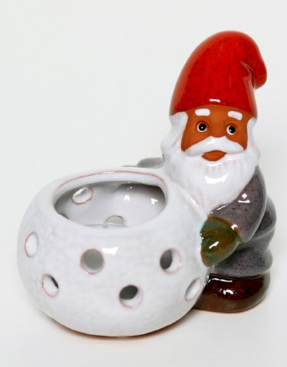 Rolf Berg Tomte med snöboll, värmeljuslykta 13 cm