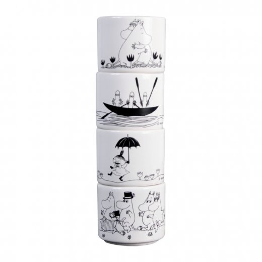 Pluto Design Äggkoppar Mumin 4-pack, Svart/Vit