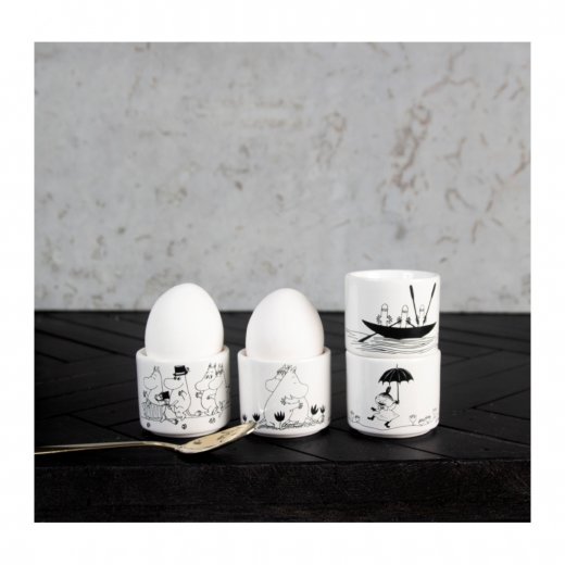 Pluto Design Äggkoppar Mumin 4-pack, Svart/Vit
