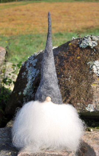 Åsas Tomtebod Skäggtomte Liten, Grå Luva Vitt Skägg