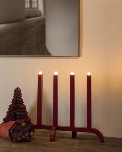 Konstsmide Elljusstake 4 Ljus Trä, Röd
