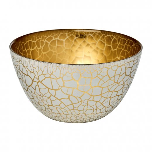 Nybro Glasbruk Croco Skål 9x17 cm vit/guld