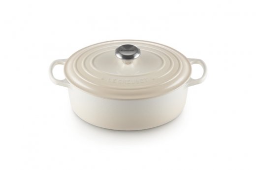 Le Creuset Signature oval gryta, 27 cm 4,1 l gjutjärn meringue