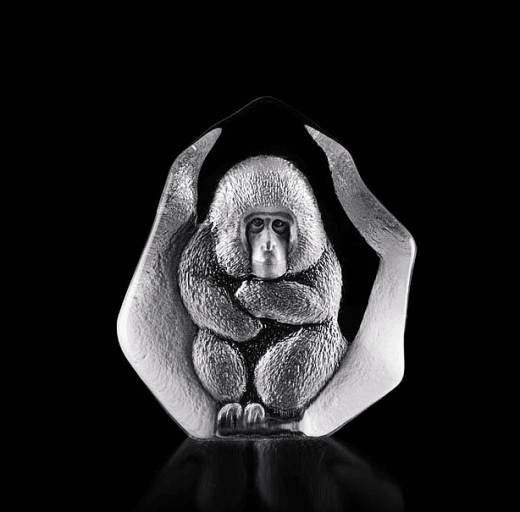 Målerås Glasblock Wildlife Apa Makak, 10x12 cm