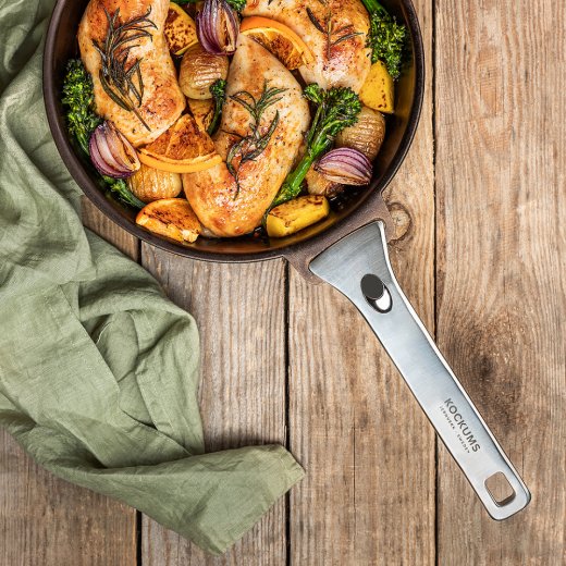 Kockums Stekpanna kolstål 24 cm med löstagbart handtag