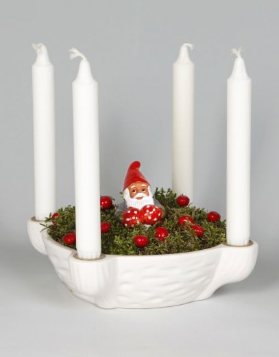 Rolf Berg Adventsljusstake med tomte 26cm rund vit blank